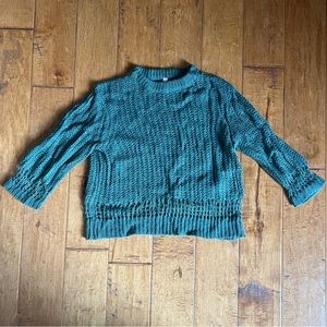 RVCA Green Knit Sweater with 3/4 Sleeves and Open Knit Detailing